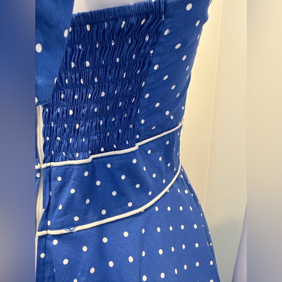🌟Host Pick🌟 Hell Bunny Vixen Blue Polkadot Dress Rockabilly Pinup Preloved - Picture 9 of 13